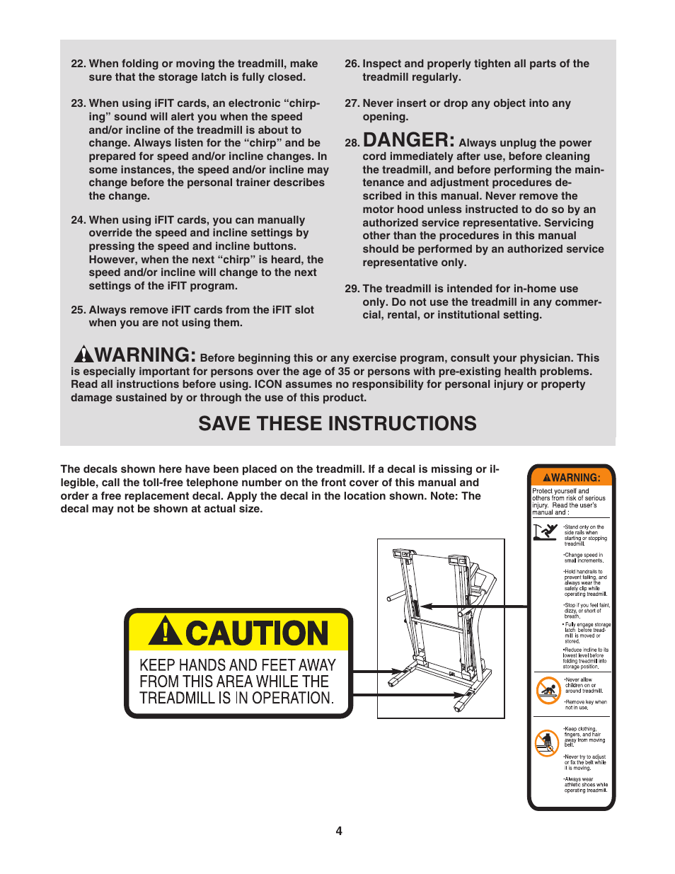 Danger, Warning, Save these instructions | NordicTrack NTL77806.1 User Manual | Page 4 / 32