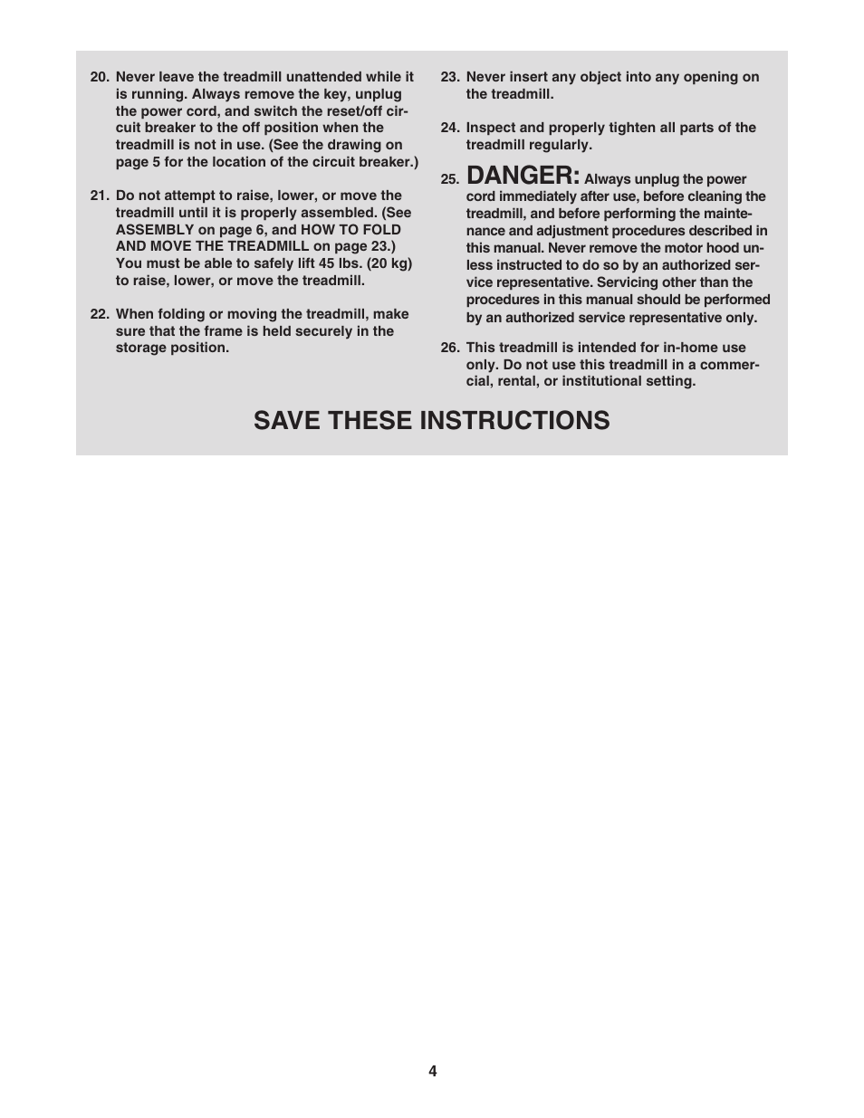 Danger, Save these instructions | NordicTrack A2550 NTL09107.0 User Manual | Page 4 / 36
