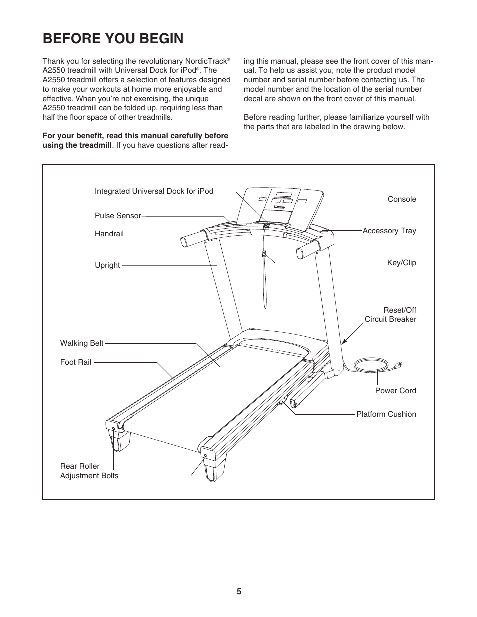 Before you begin | NordicTrack A2550 NTL09107.0 User Manual | Page 5 / 36