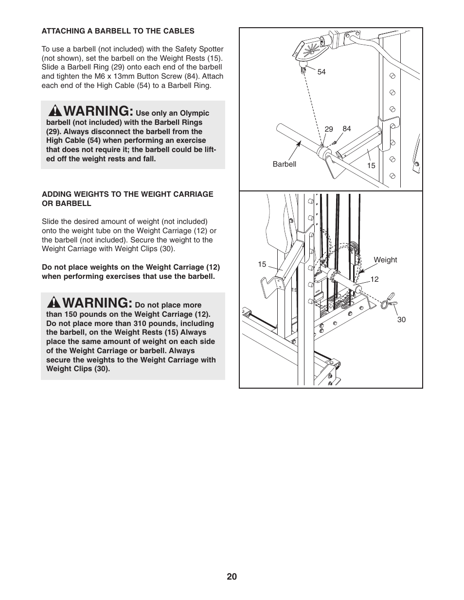 Warning | NordicTrack NTB49030 User Manual | Page 20 / 31