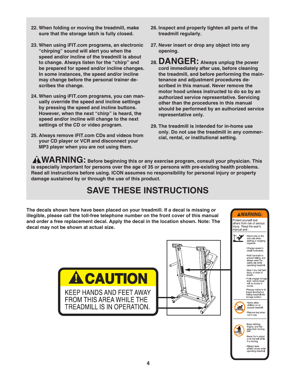 Danger, Warning, Save these instructions | NordicTrack C2200 NTL10905.2 User Manual | Page 4 / 34