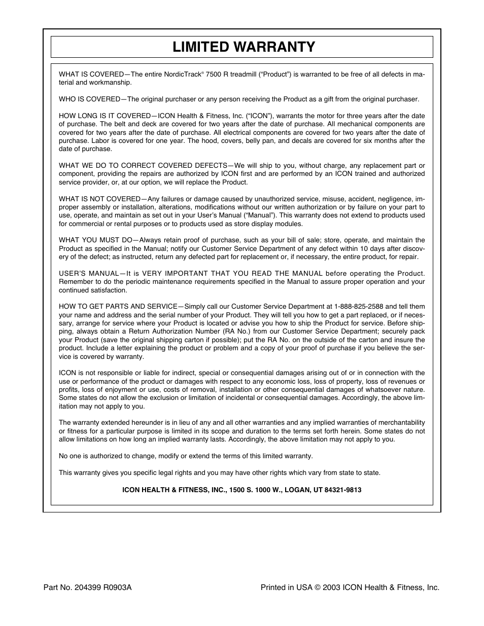 Limited warranty | NordicTrack NTL22940 User Manual | Page 36 / 38