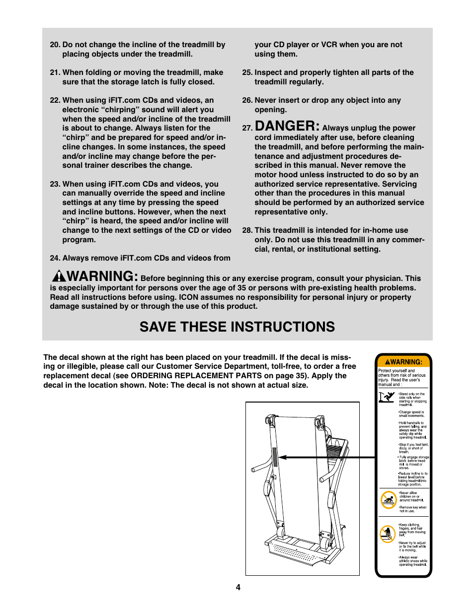 Danger, Warning, Save these instructions | NordicTrack NTL22940 User Manual | Page 4 / 38