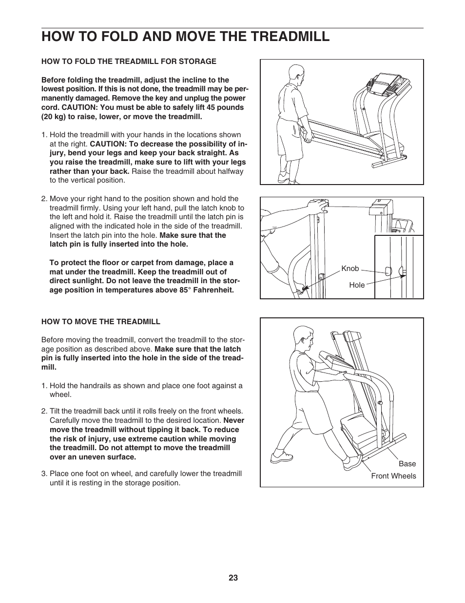 How to fold and move the treadmill | NordicTrack C2000 NTL10842 User Manual | Page 23 / 34