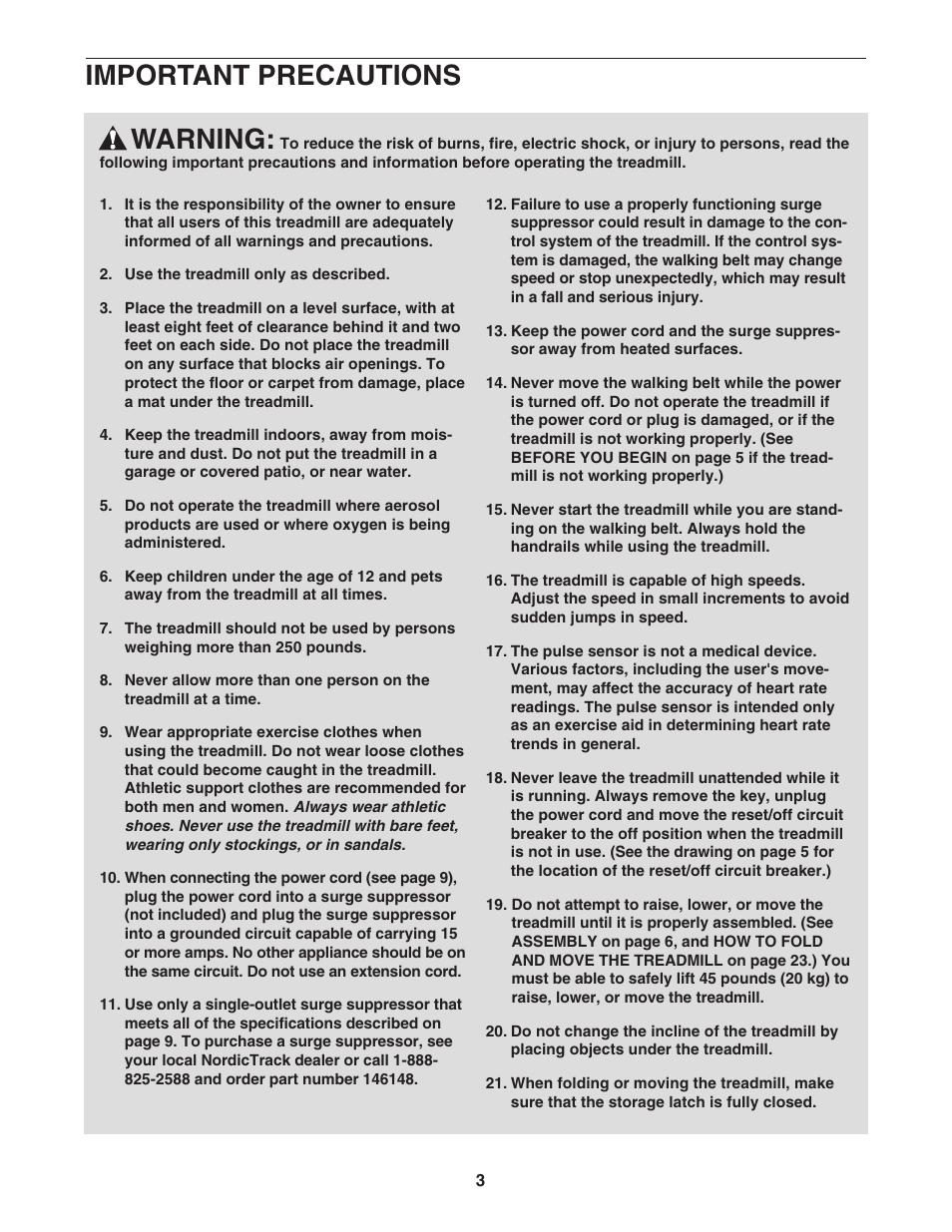 Warning, Important precautions | NordicTrack C2000 NTL10842 User Manual | Page 3 / 34