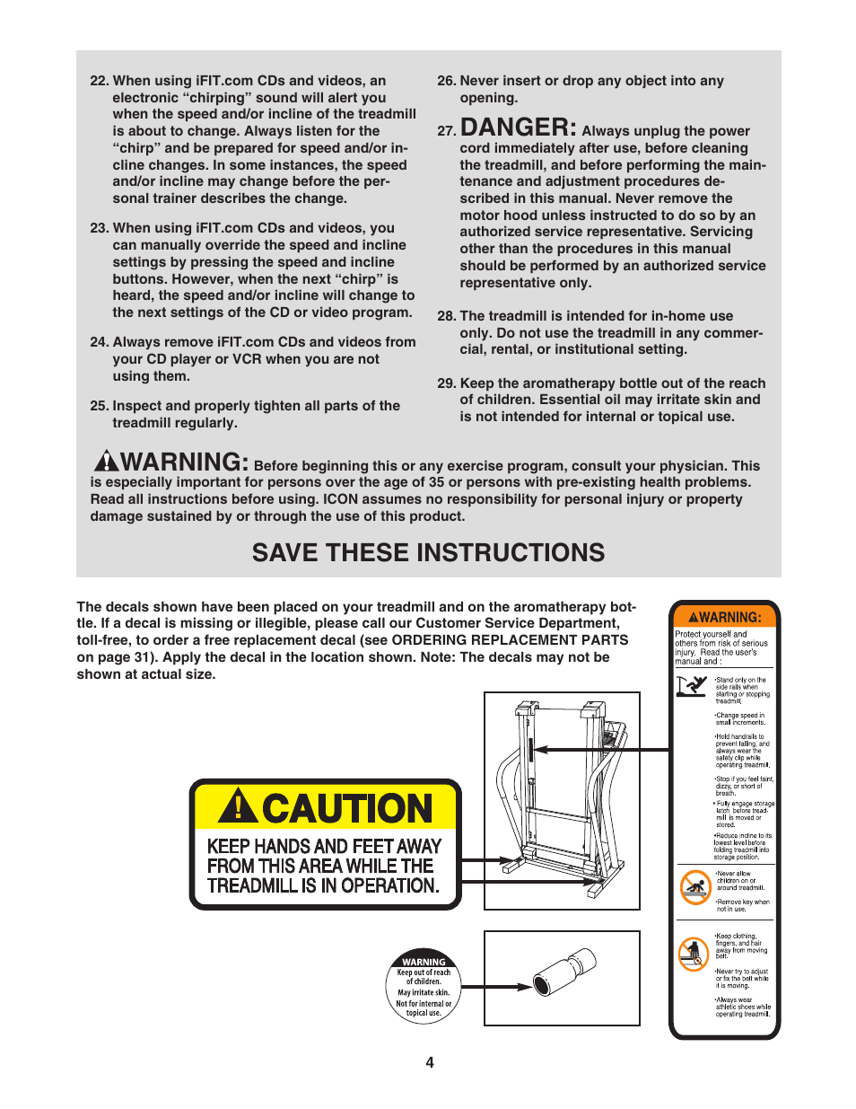 Danger, Warning, Save these instructions | NordicTrack C2000 NTL10842 User Manual | Page 4 / 34