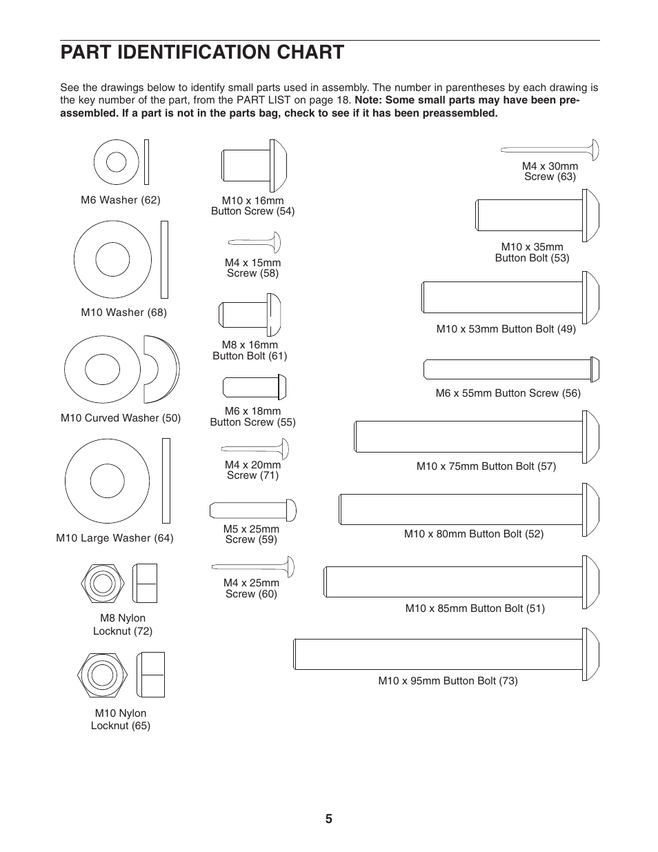 Part identification chart | NordicTrack 30792.0 User Manual | Page 5 / 20