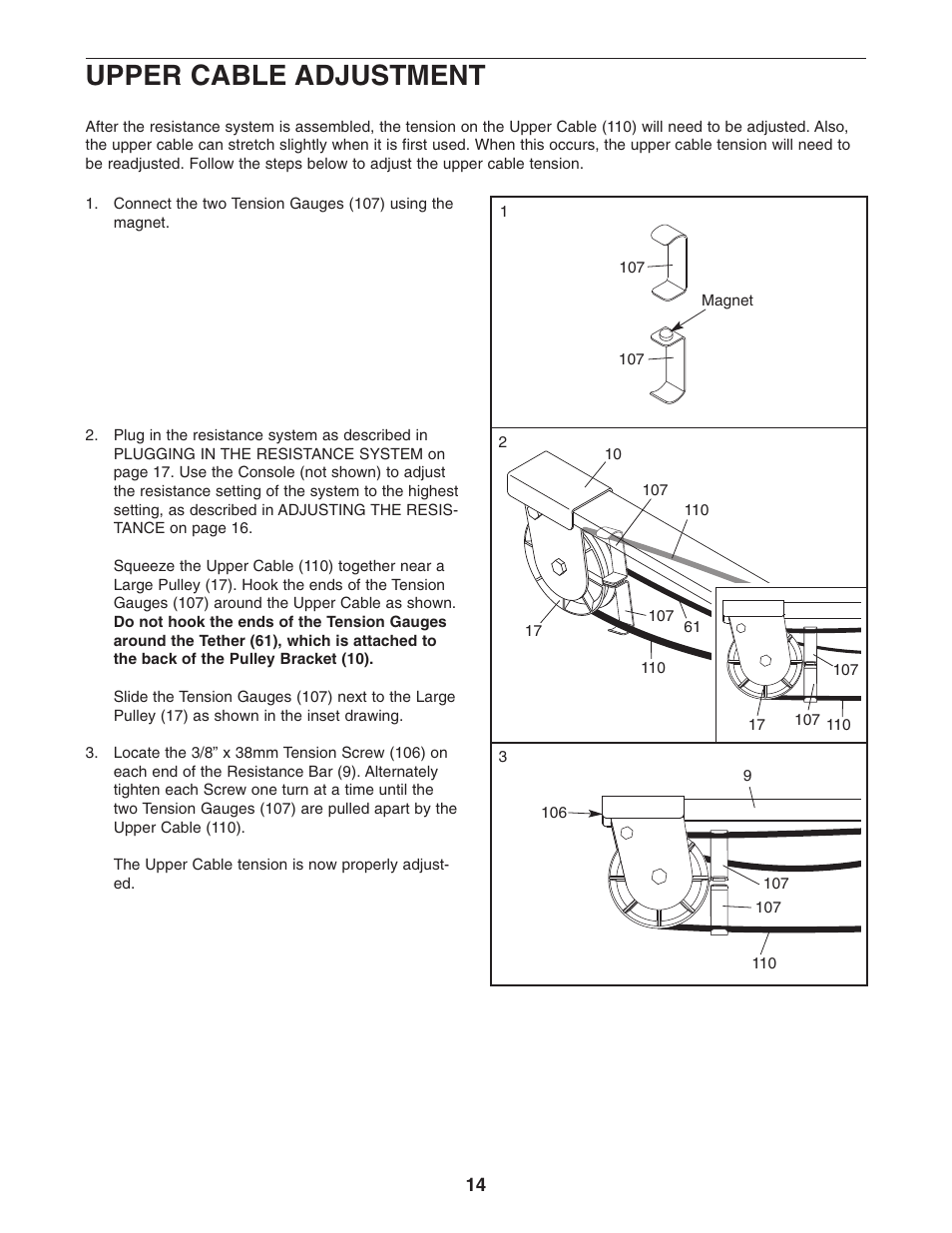 Upper cable adjustment | NordicTrack NTS58740 User Manual | Page 14 / 27