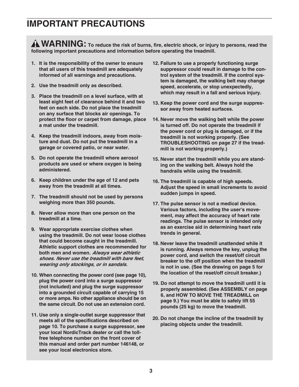 Warning, Important precautions | NordicTrack NTL1795.2 User Manual | Page 3 / 34