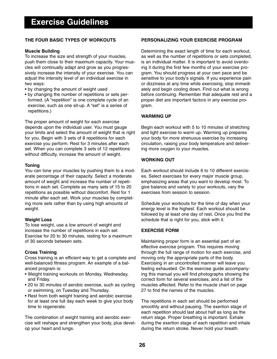 Exercise guidelines | NordicTrack 831.159760 User Manual | Page 26 / 33