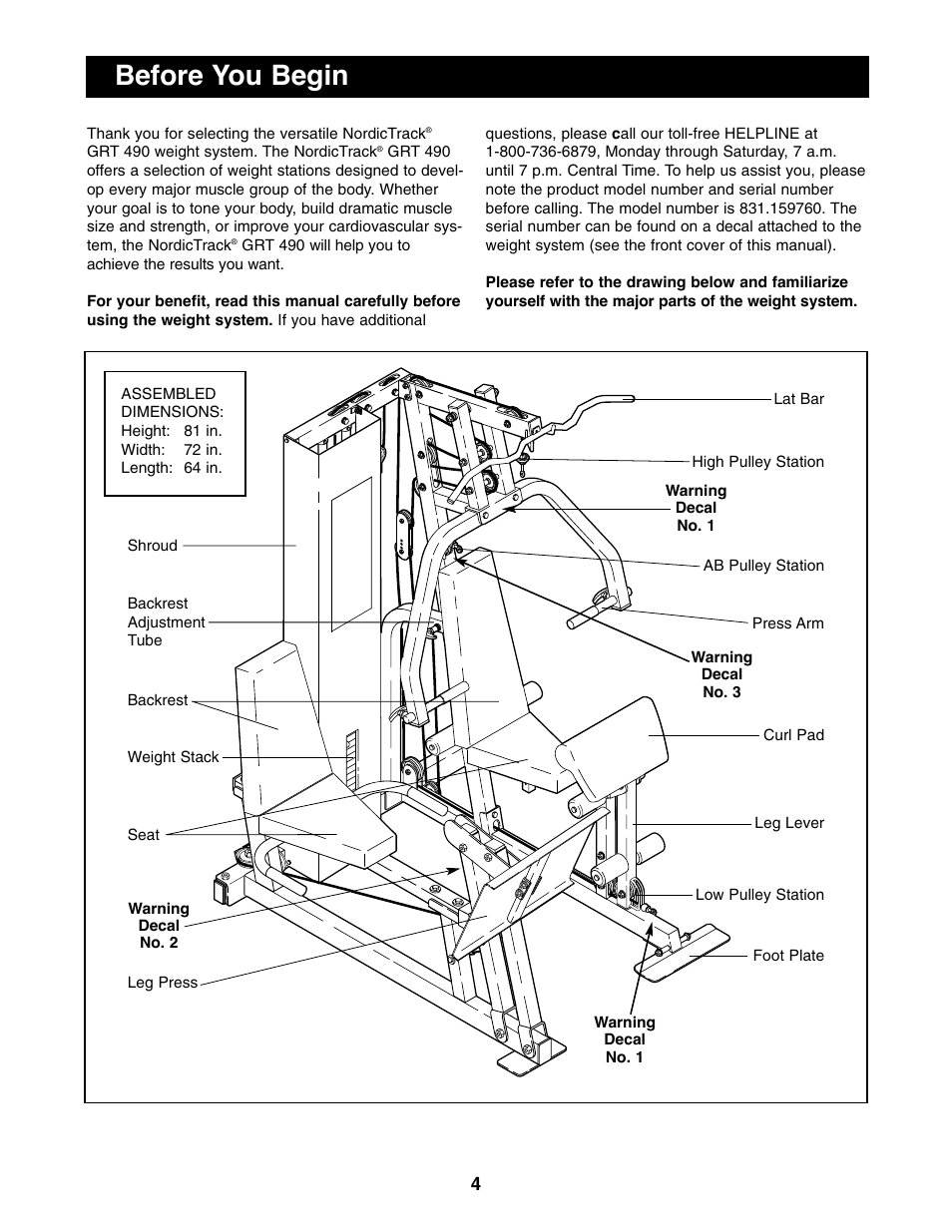 Before you begin | NordicTrack 831.159760 User Manual | Page 4 / 33