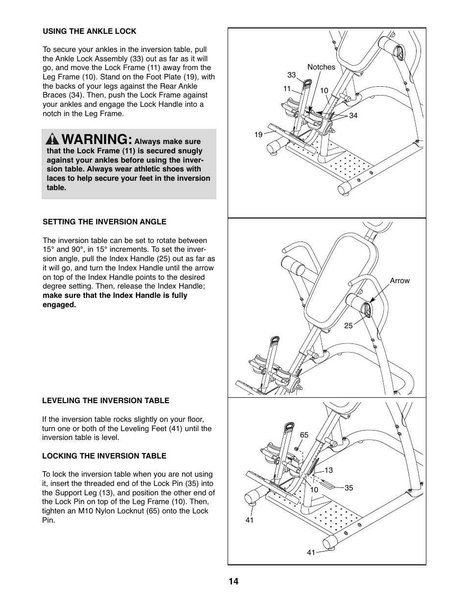 Warning | NordicTrack 831.14595.5 User Manual | Page 14 / 20