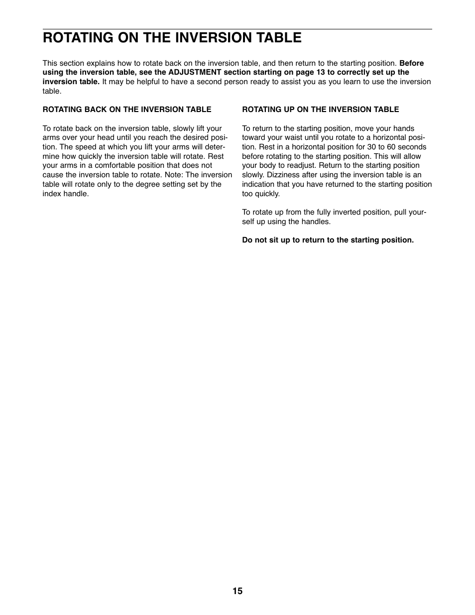 Rotating on the inversion table | NordicTrack 831.14595.5 User Manual | Page 15 / 20