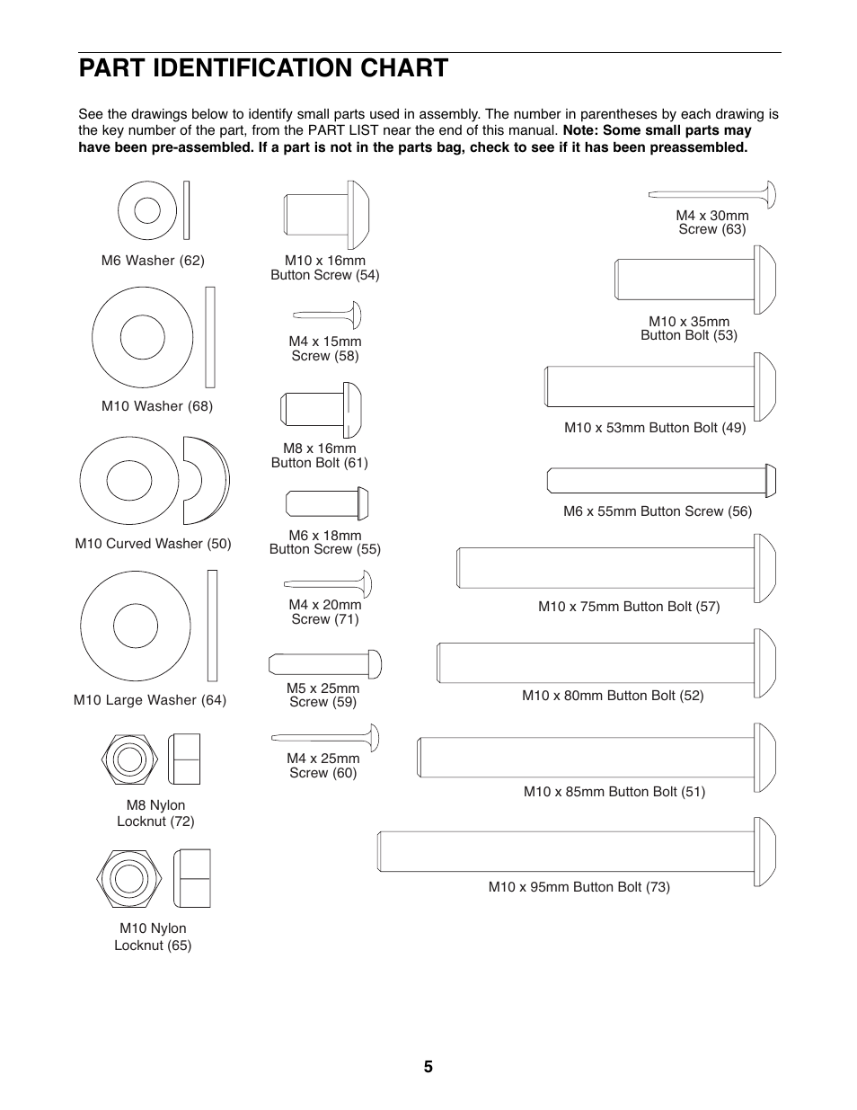 Part identification chart | NordicTrack 831.14595.5 User Manual | Page 5 / 20