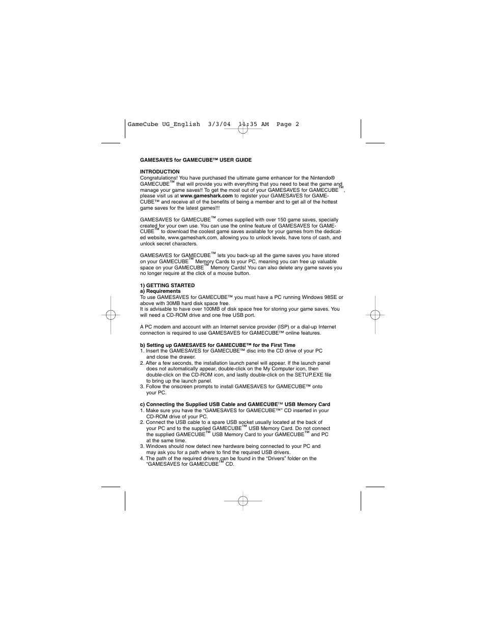 Nintendo GAME CUBE User Manual | Page 2 / 16