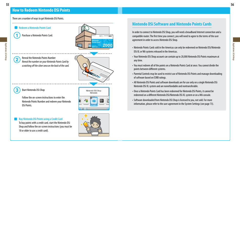 How to redeem nintendo dsi points, Nintendo dsi software and nintendo points cards | Nintendo DSi XL User Manual | Page 29 / 56