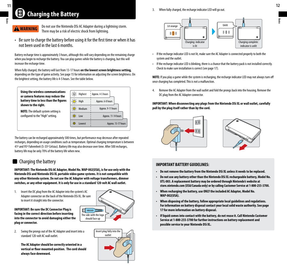 Charging the battery | Nintendo DSi XL User Manual | Page 7 / 56