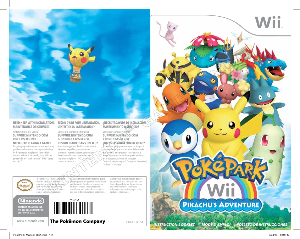 Nintendo PokePark Pikachu's Adventure 71573A User Manual | 32 pages