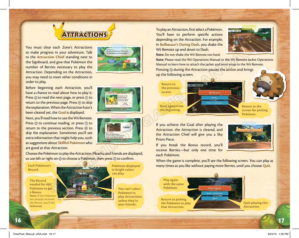 Attractions | Nintendo PokePark Pikachu's Adventure 71573A User Manual | Page 10 / 32