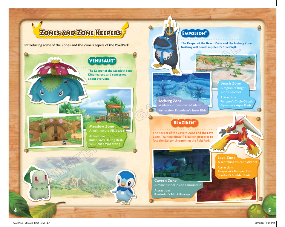 Zones and zone keepers, Venusaur, Empoleon | Blaziken | Nintendo PokePark Pikachu's Adventure 71573A User Manual | Page 4 / 32