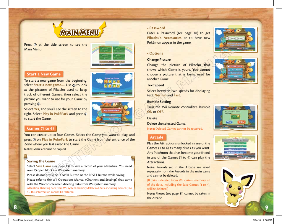 Main menu | Nintendo PokePark Pikachu's Adventure 71573A User Manual | Page 6 / 32
