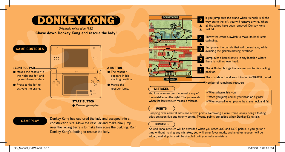 Chase down donkey kong and rescue the lady | Nintendo Game and Watch Collection 67376A User Manual | Page 5 / 6