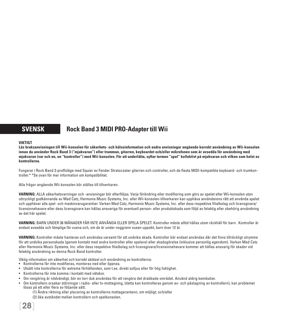 Svensk rock band 3 midi pro-adapter till wii | Rock Band MIDI PRO-ADAPTER Rock Band 3 for Wii User Manual | Page 28 / 34