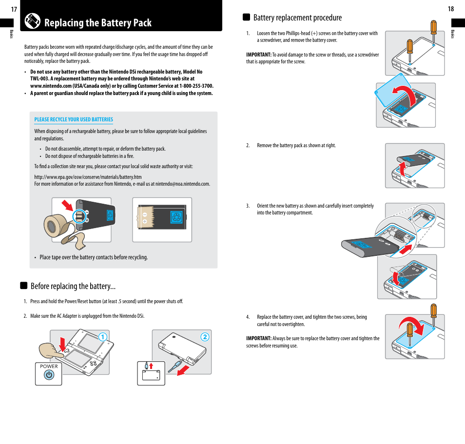 Replacing the battery pack | Nintendo DSi User Manual | Page 10 / 55