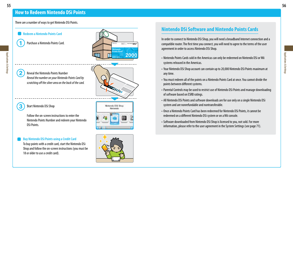 How to redeem nintendo dsi points, Nintendo dsi software and nintendo points cards | Nintendo DSi User Manual | Page 29 / 55