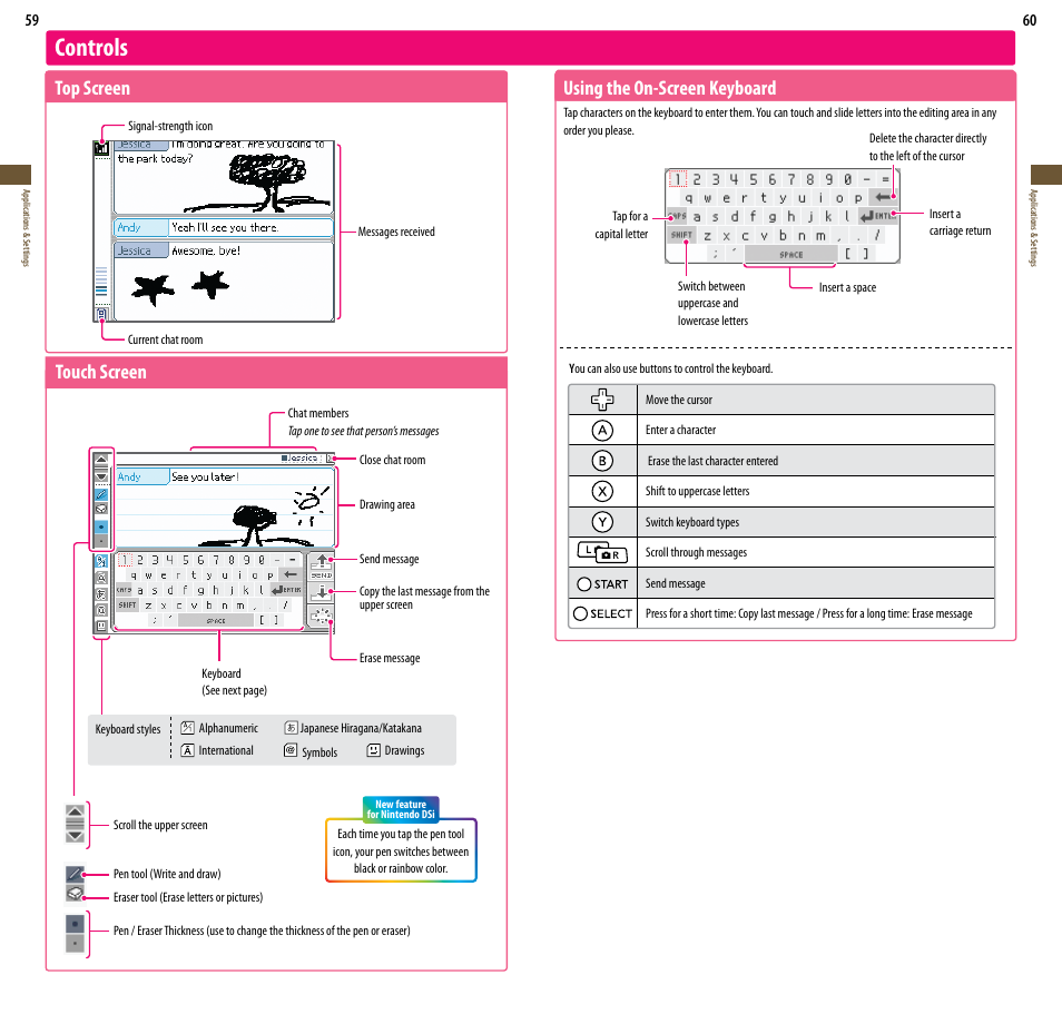 Controls, Top screen, Touch screen | Using the on-screen keyboard | Nintendo DSi User Manual | Page 31 / 55