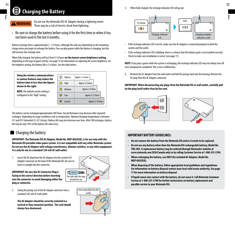 Charging the battery | Nintendo DSi User Manual | Page 7 / 55