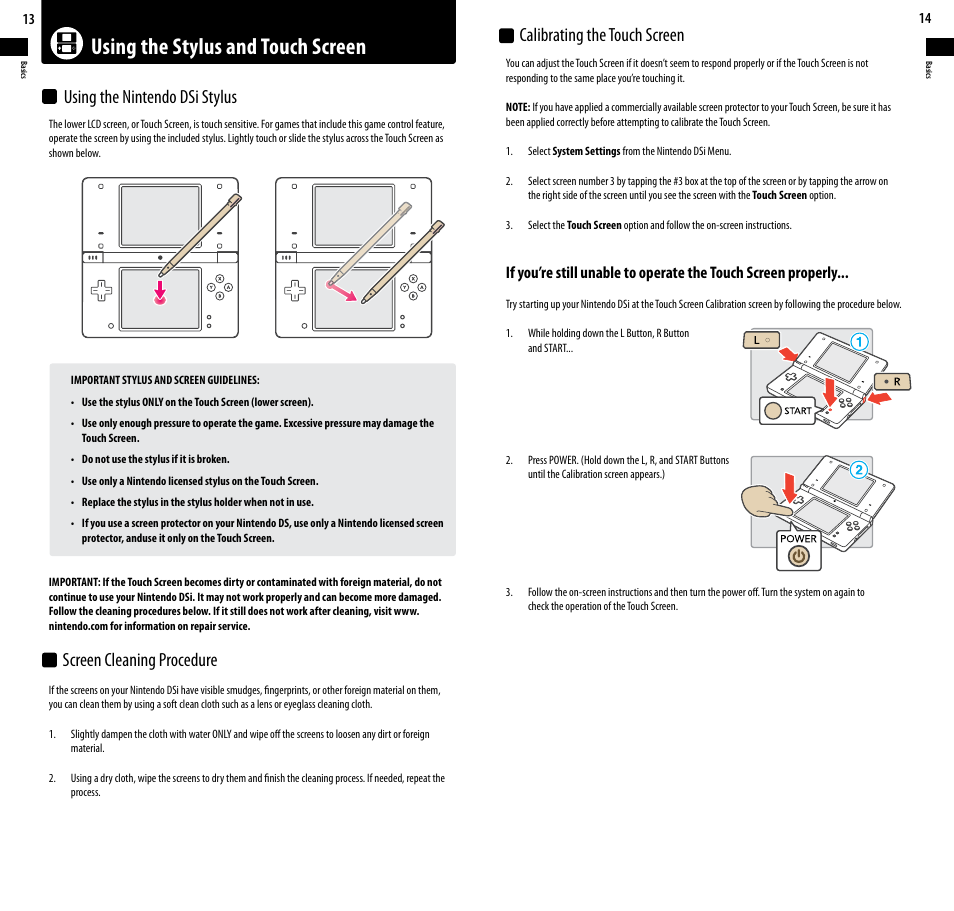 Using the stylus and touch screen | Nintendo DSi User Manual | Page 8 / 55