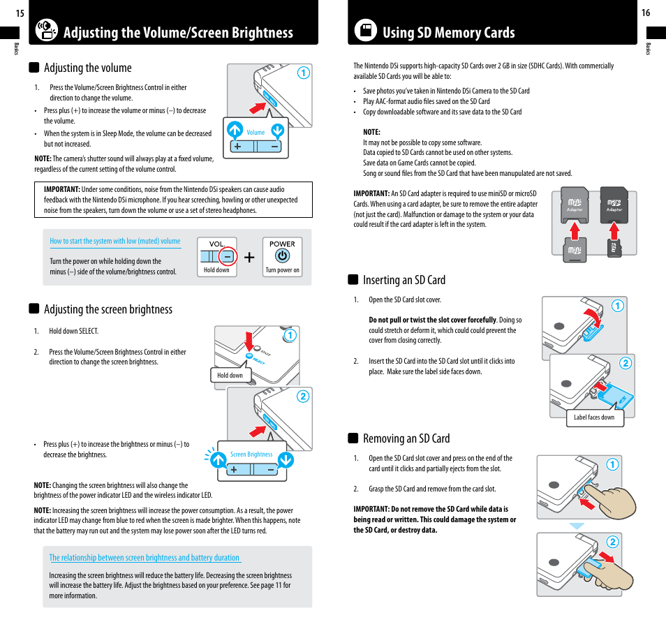 Inserting an sd card removing an sd card | Nintendo DSi User Manual | Page 9 / 55