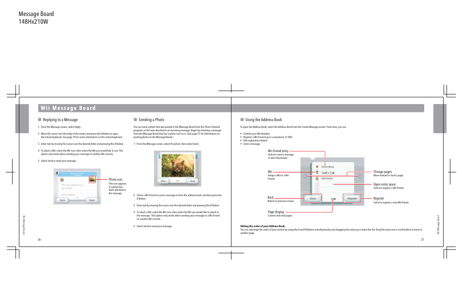 Using the address book, Replying to a message, Sending a photo | Nintendo Wii User Manual | Page 20 / 40