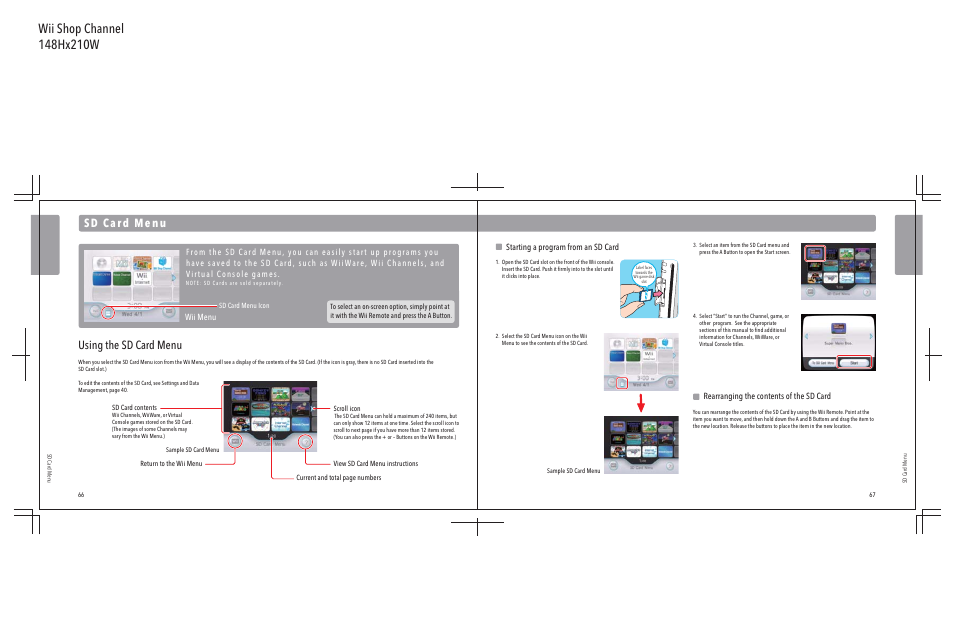 Using the sd card menu, Starting a program from an sd card, Wii menu | Rearranging the contents of the sd card | Nintendo Wii User Manual | Page 35 / 40