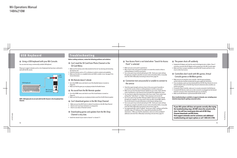 Wii remote doesn’t vibrate, No sound from the wii remote speaker, Can’t download games in the wii shop channel | Using a usb keyboard with your wii console, The power shuts off suddenly | Nintendo Wii User Manual | Page 38 / 40