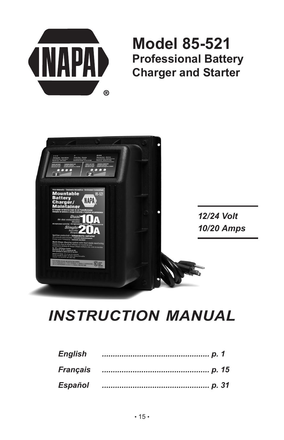Instruction manual, Professional battery charger and starter | Napa Essentials 85-521 User Manual | Page 17 / 48