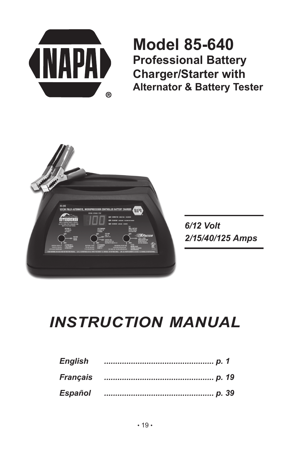 Instruction manual, Professional battery charger/starter with | Napa Essentials 85-640 User Manual | Page 21 / 60