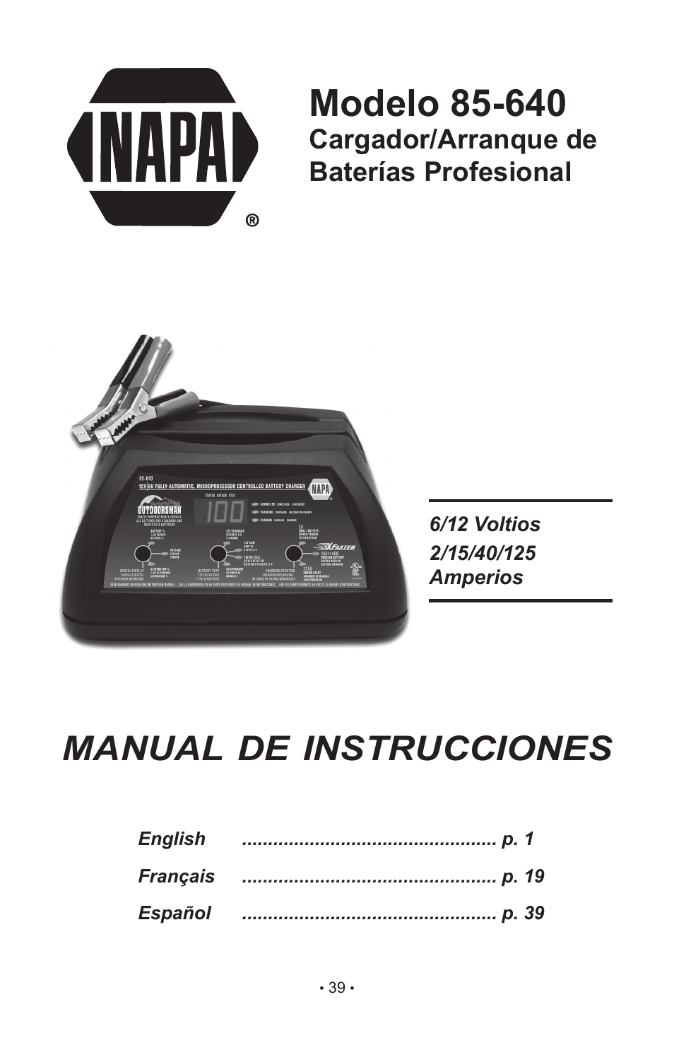 Manual de instrucciones, Cargador/arranque de baterías profesional | Napa Essentials 85-640 User Manual | Page 41 / 60