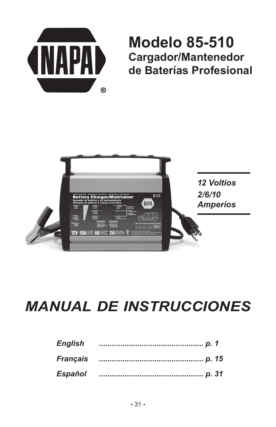 Manual de instrucciones, Cargador/mantenedor de baterías profesional | Napa Essentials 85-510 User Manual | Page 33 / 48
