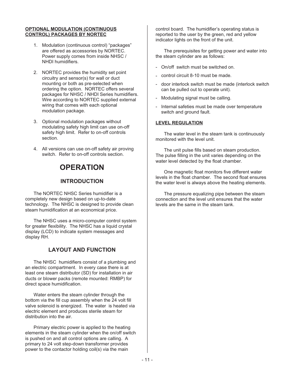 Con trol in stal la tion 9, Operation | Nortec NHDI User Manual | Page 14 / 40