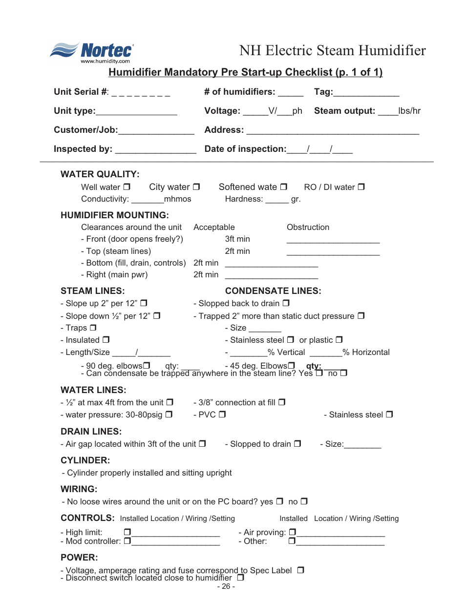 Nh electric steam humidifier | Nortec 132-3091 User Manual | Page 29 / 40