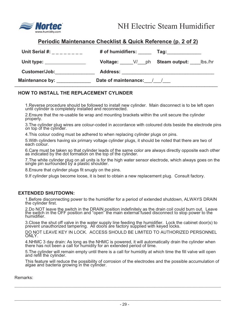 Nh electric steam humidifier | Nortec 132-3091 User Manual | Page 32 / 40