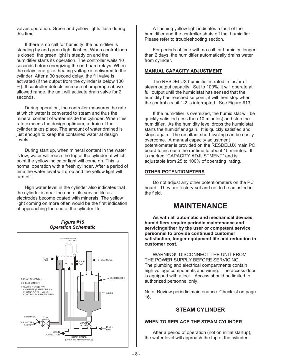 Other po ten ti om e ters 8, Main te nance 8, Steam cyl in der 8 | When to re place the steam cyl in der 8, How to re move the steam cyl in der 9, How to in stall the re place ment cyl in der 9, Other potentiometers, Maintenance, Steam cylinder | Nortec Steam Humidifiers User Manual | Page 11 / 22