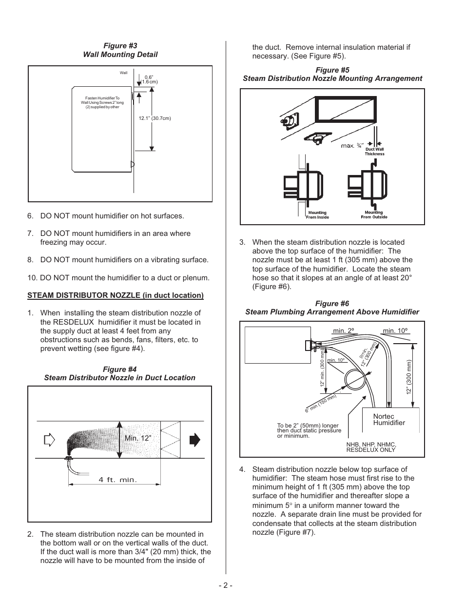 Steam distributor nozzle (in duct location) | Nortec Steam Humidifiers User Manual | Page 5 / 22