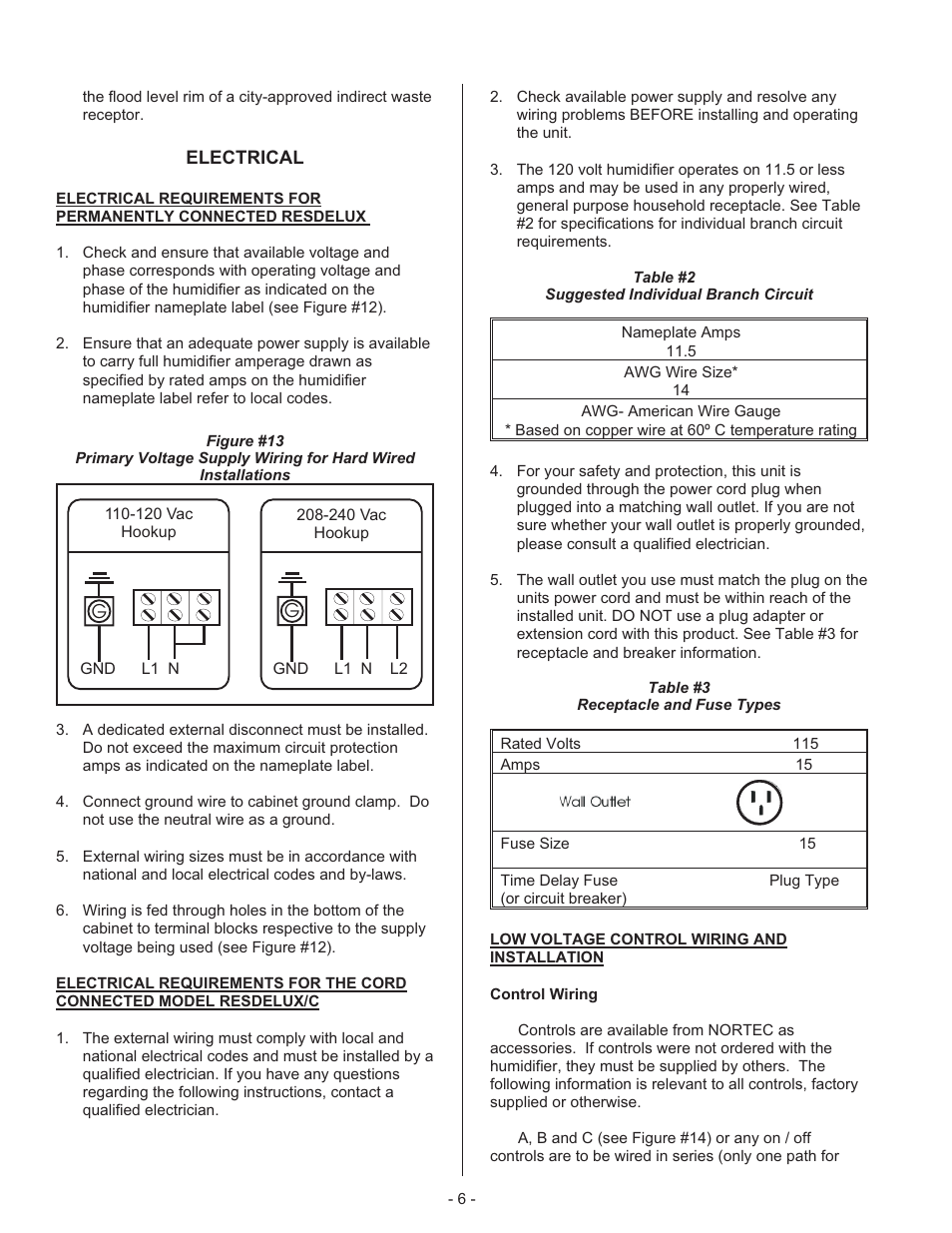 Low volt age con trol wiring and in stal la tion 6, Con trol wiring 6, Low voltage control wiring and installation | Control wiring | Nortec Steam Humidifiers User Manual | Page 9 / 22