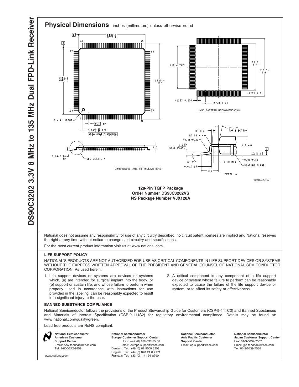 Physical dimensions | National Products DS90C3202 User Manual | Page 22 / 22