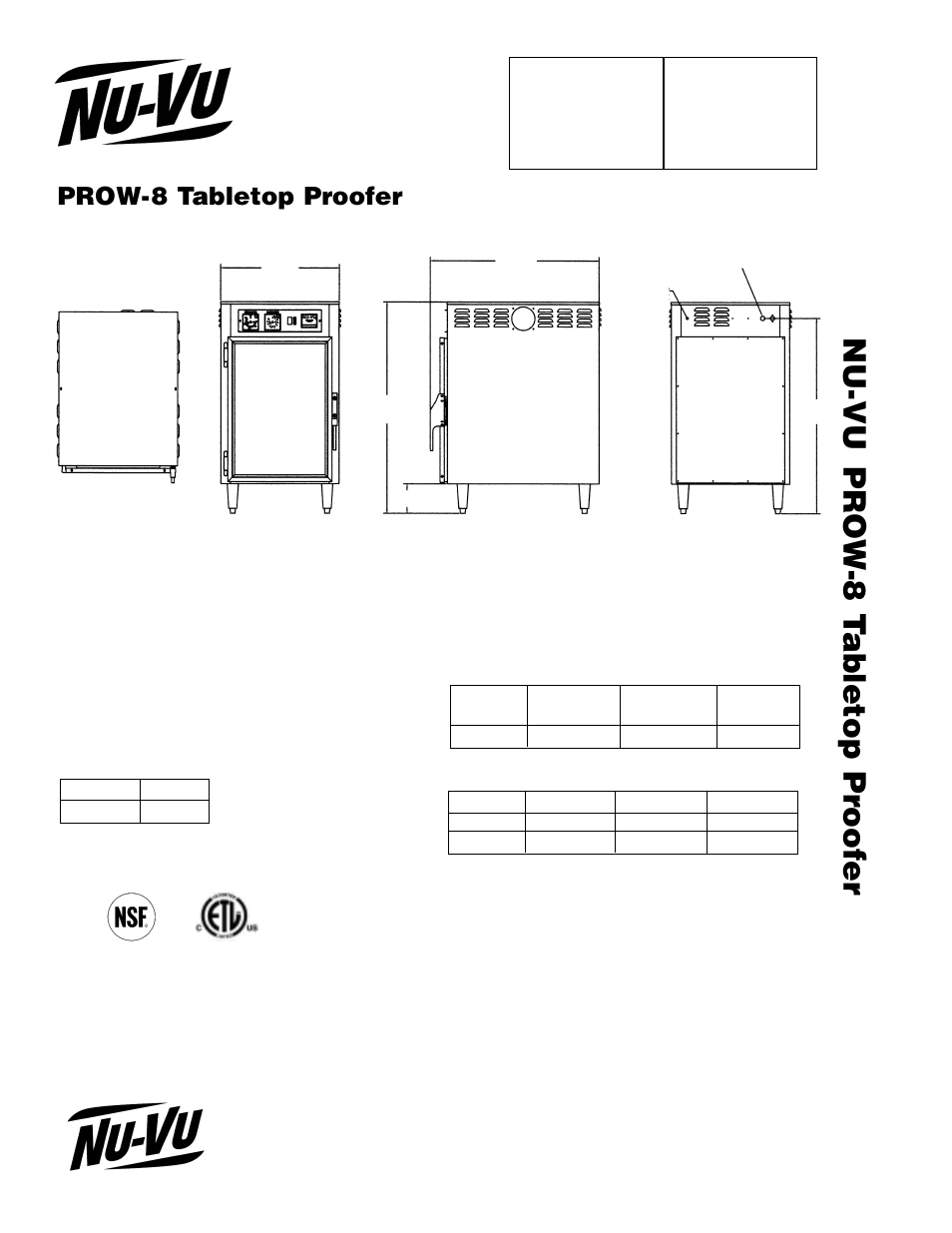 Prow-8 t abletop pr oofer, Prow-8 tabletop proofer, Nu-vu | Food service systems, Approval / stamp | Nu-Vu PROW-8 User Manual | Page 2 / 2