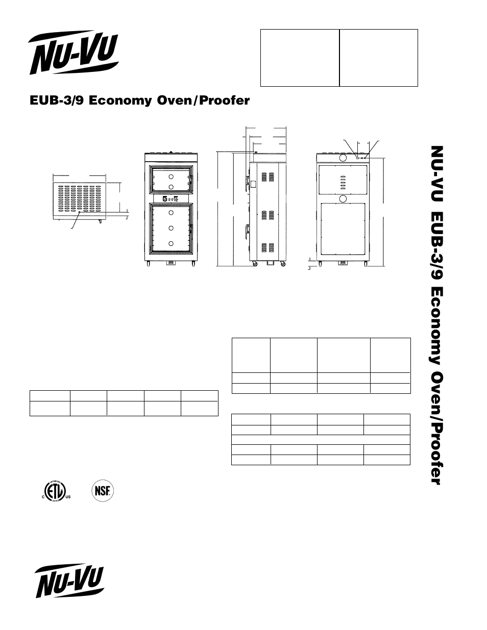 Eub-3/ 9 economy oven /pr oofer, Eub-3/9 economy oven / proofer, Nu-vu | Food service systems, Approval / stamp | Nu-Vu EUB-3/9 User Manual | Page 2 / 2