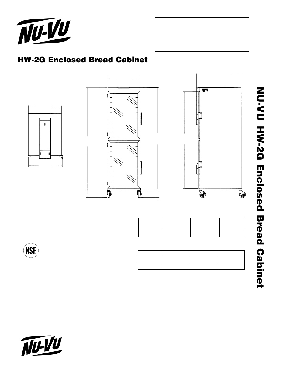 Hw-2g enclosed br ead cabinet, Hw-2g enclosed bread cabinet, Nu-vu | Food service systems, Approval / stamp | Nu-Vu HW-2G User Manual | Page 2 / 2